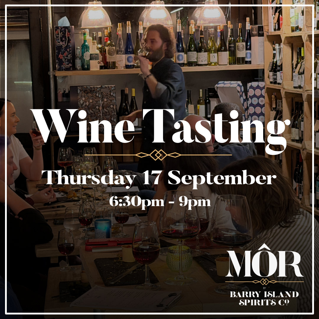 Promotional poster for a wine tasting event at Mor wine bar in Barry on Thursday 17 September